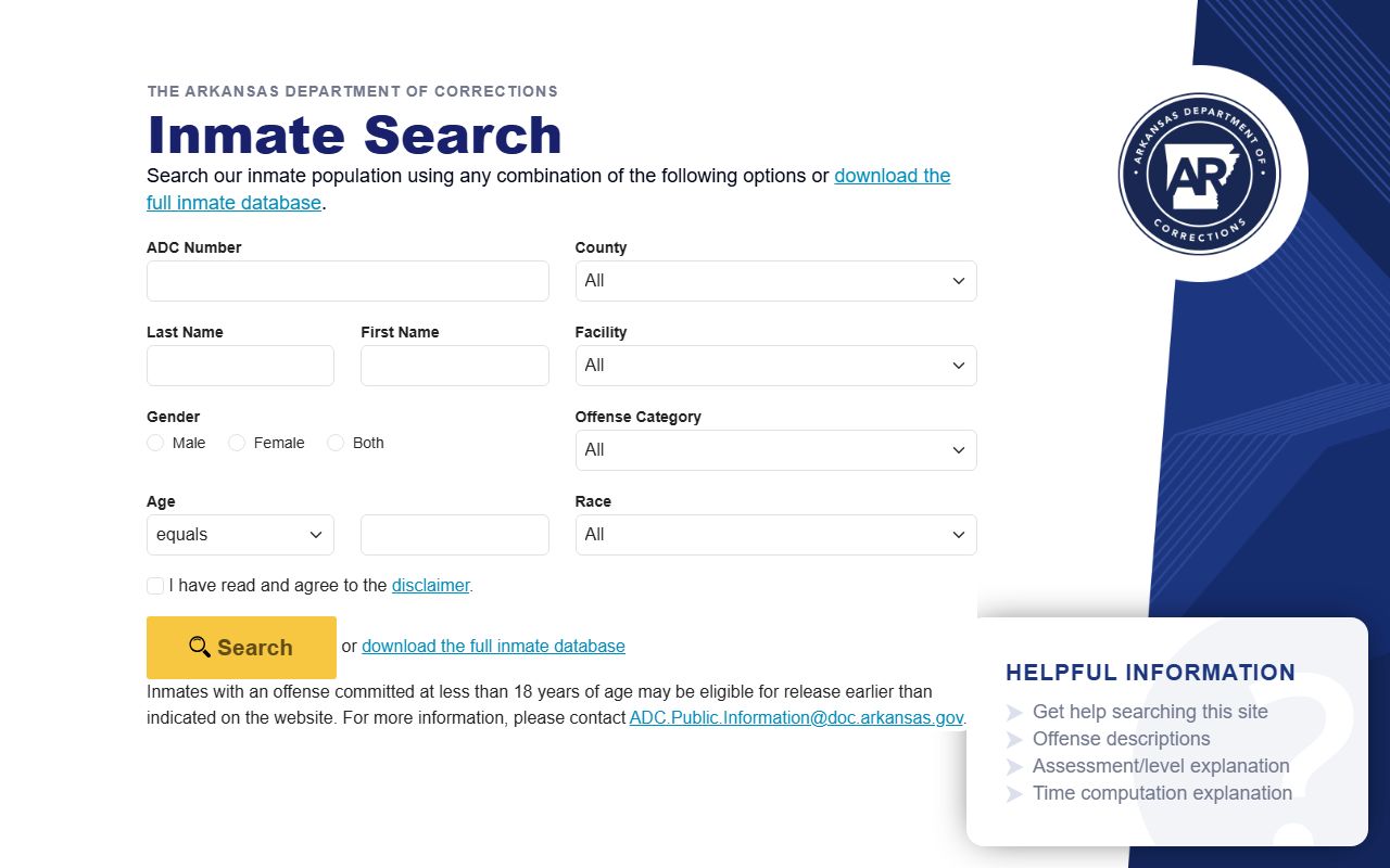 Howard County inmate population search through the Arkansas DOC locator